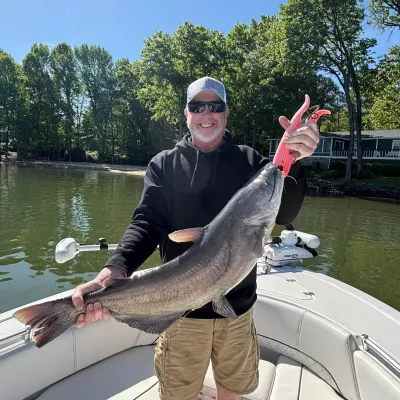 a man holding a fish in the water